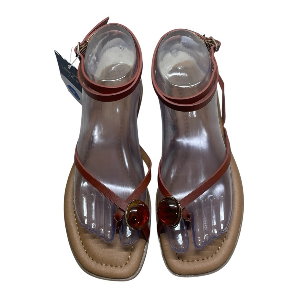 Universal Thread Brown Cognac Elizabeth Ankle Strap Flat Sandals Women’s size 7